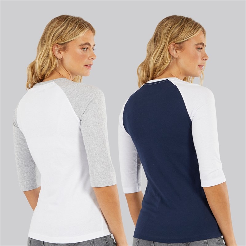Bench Dame To Pakke 3/4 Ærme T-Shirts Hvid Marineblå - Billede 2