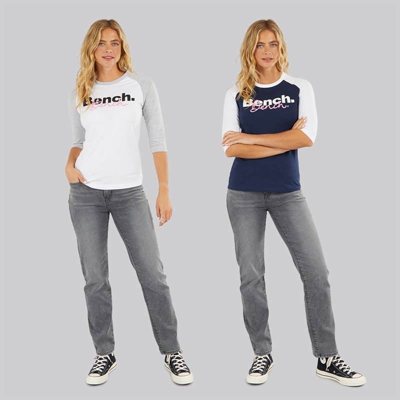 Bench Dame To Pakke 3/4 Ærme T-Shirts Hvid Marineblå - Billede 3