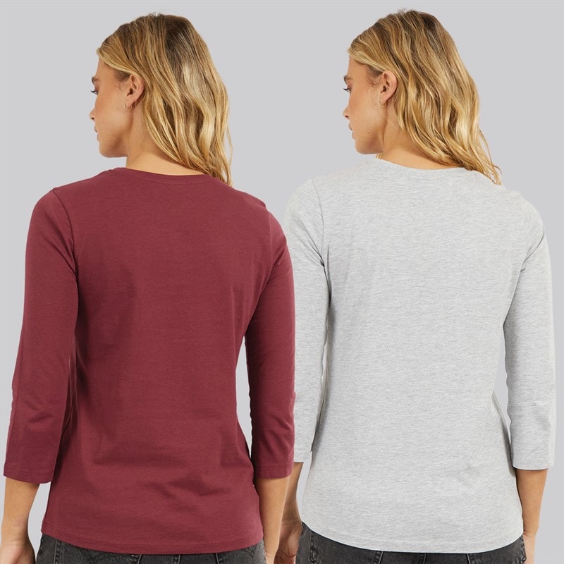 Bench Dame To Pak 3/4 Ærme T-shirts Cordovan Grå Melering - Billede 2