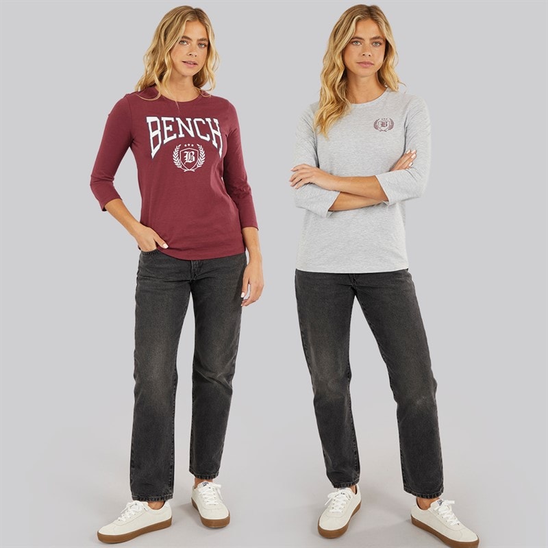 Bench Dame To Pak 3/4 Ærme T-shirts Cordovan Grå Melering - Billede 3