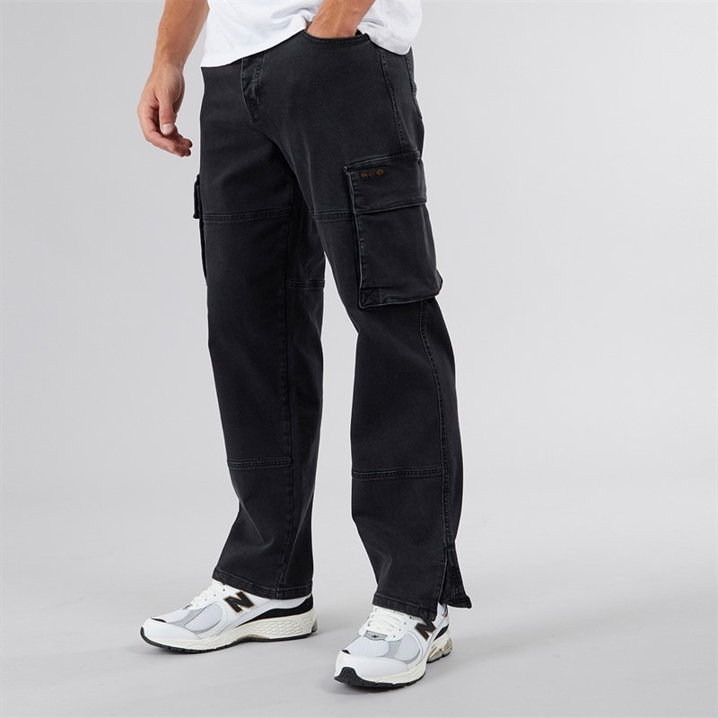 Bench Herre Serian Cargo Jeans Vasket Sort