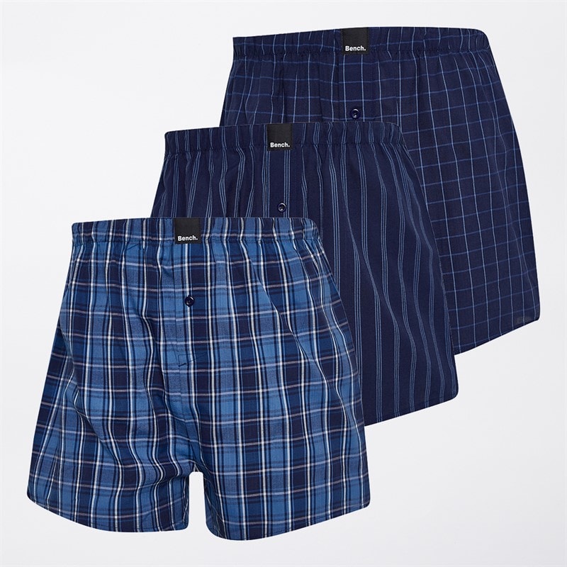 Bench Herre Eiden Tre Pak Vævede Boksershorts Navy Stripe/Navy Denim Check/Navy Grid - Billede 1