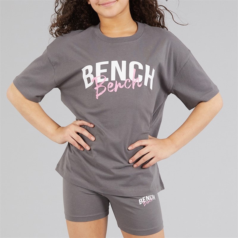 Bench Piger Vexlo T Shirt Og Shorts Sæt Charcoal - Billede 3