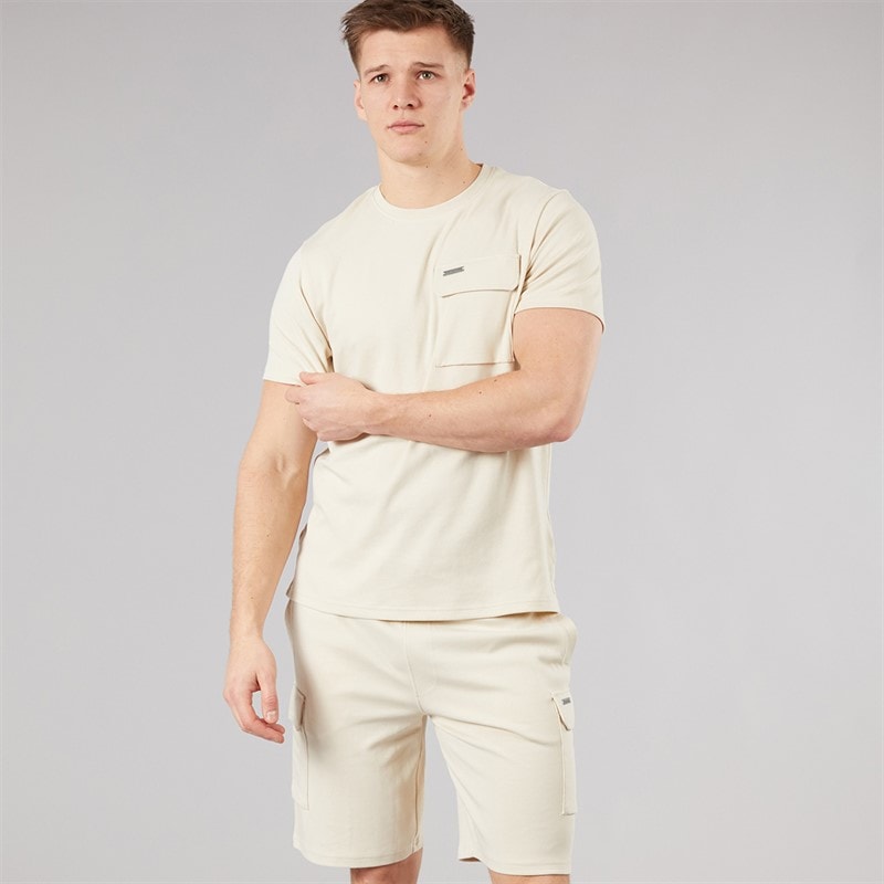 Bench Herre Ludar T-shirt Og Shorts Sæt Ecru
