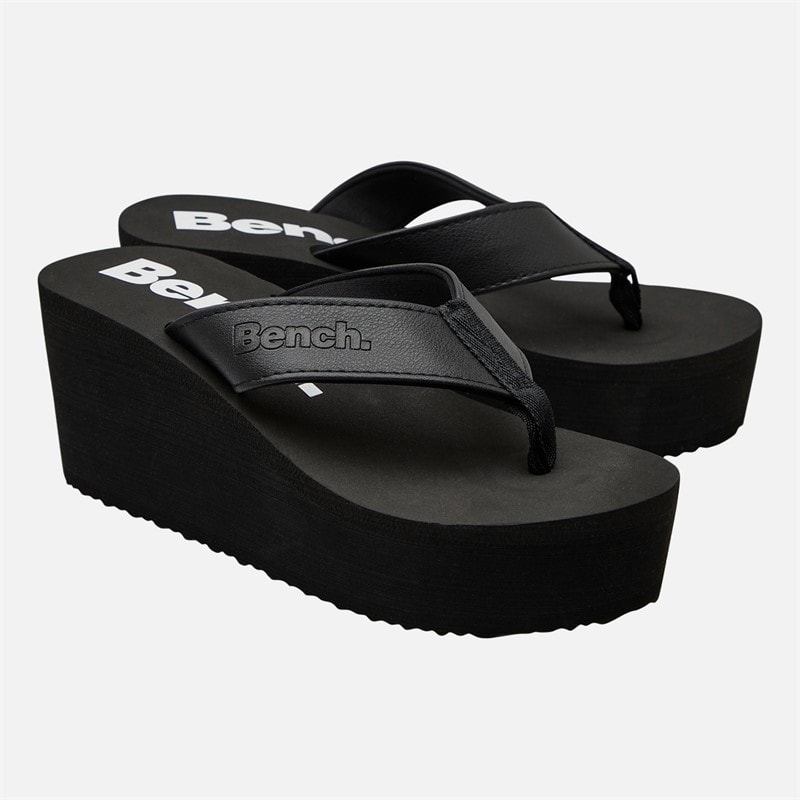 Bench Dame Vacay Chunky Kile Hæle Klipklappere Black Pu - Billede 5