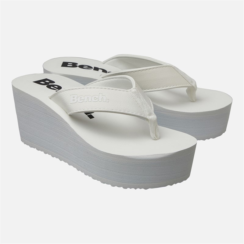 Bench Dame Vacay Chunky Kile Hæle Klipklappere White Pu - Billede 5