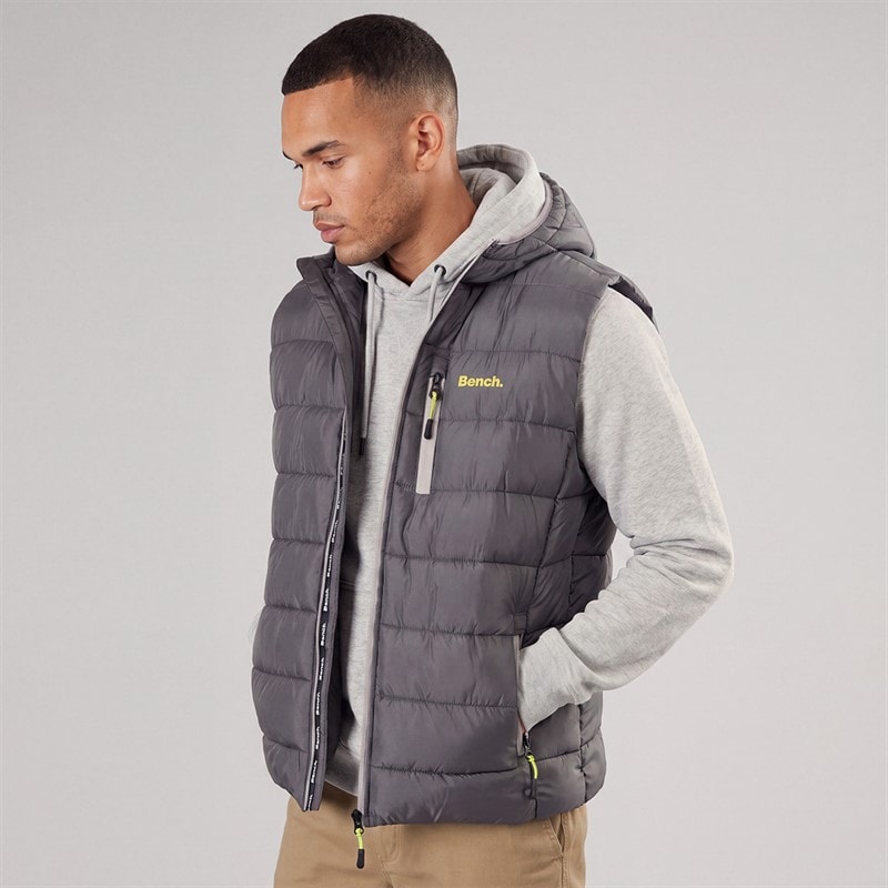 Bench Herre Galban Hætteklædte Dunjakke Vest Ny Mørkegrå New Dk Grey - Billede 1