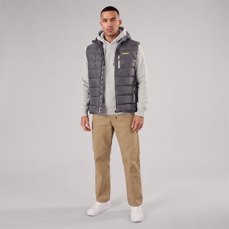 Bench Herre Galban Hætteklædte Dunjakke Vest Ny Mørkegrå New Dk Grey - Billede 4