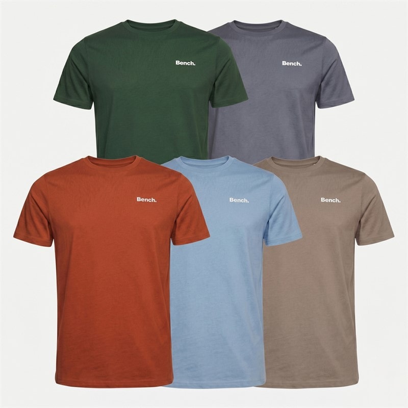Bench Herre Fem Pak Lounge T-shirts Taupe/Primal Green/Steel Blue/Red Earth/Steel Grey