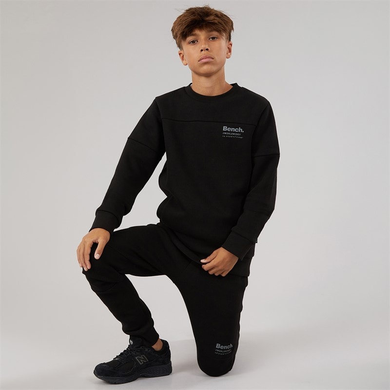 Bench Drenge Techshun Sweatshirt Og Joggingbukser Træningssæt Sort