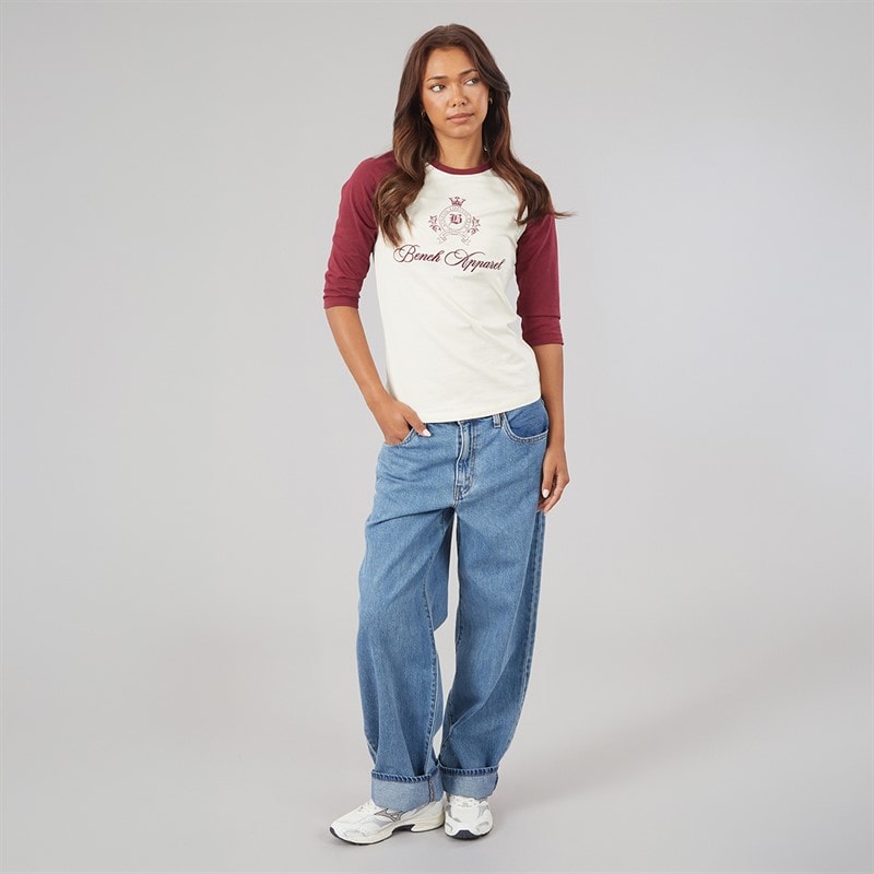 Bench Dame Diah 3/4 ærmet T-shirt med crest grafik Winter White/Cordovan - Billede 3