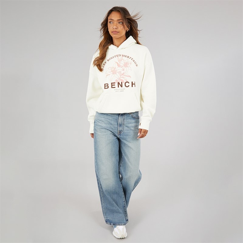 Bench Dame Olly Oversized Hættetrøje Med Grafisk Print Winter White - Billede 3