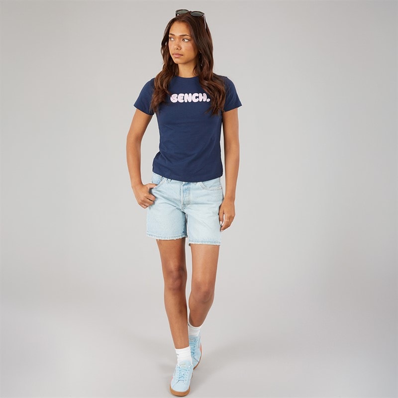 Bench Dame Ress Baby Fit T Shirt Med Grafisk Print Navy - Billede 3
