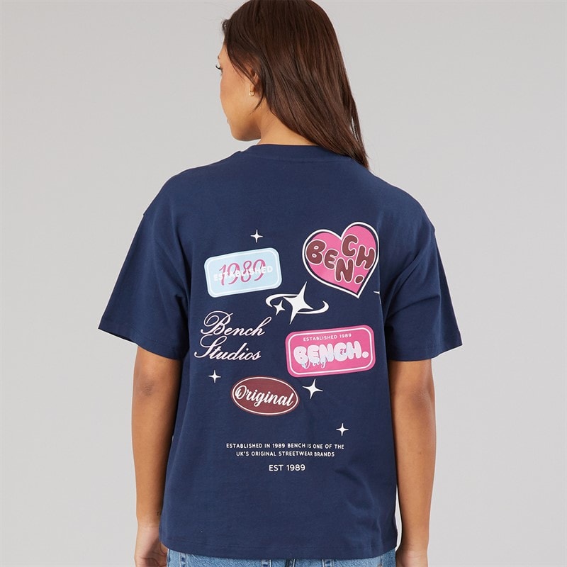 Bench Dame Ayenn Oversized T Shirt Med Grafisk Print Navy - Billede 3