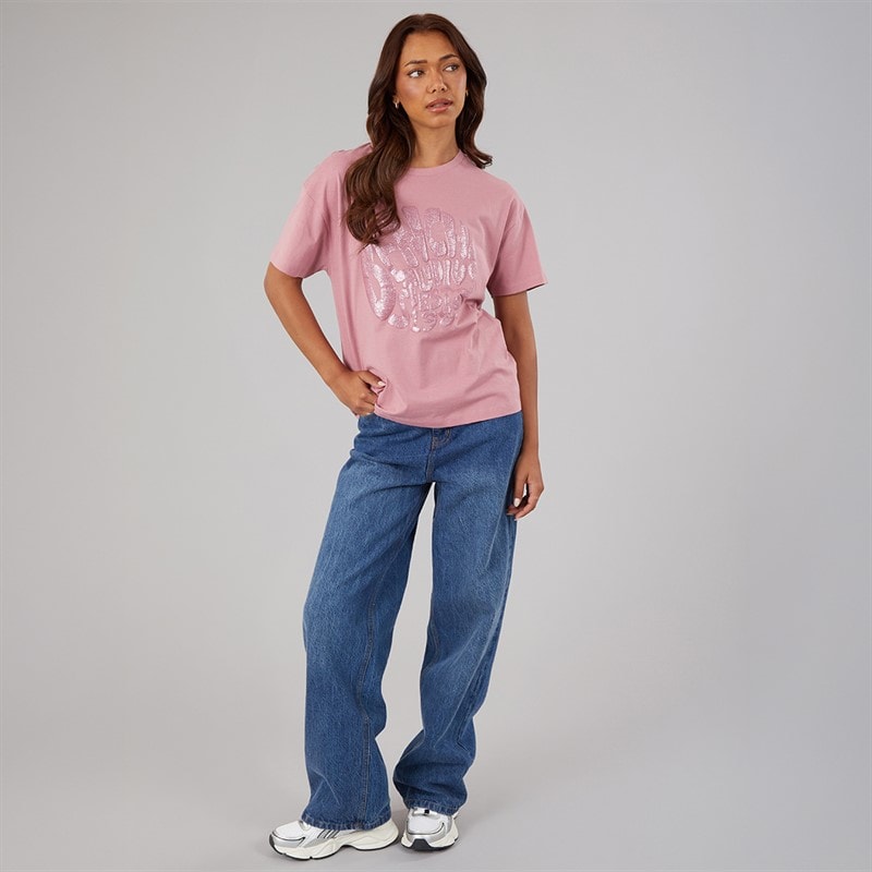 Bench Dame Jana Boxy T Shirt Med Glitter Grafisk Nostalgic Pink - Billede 3