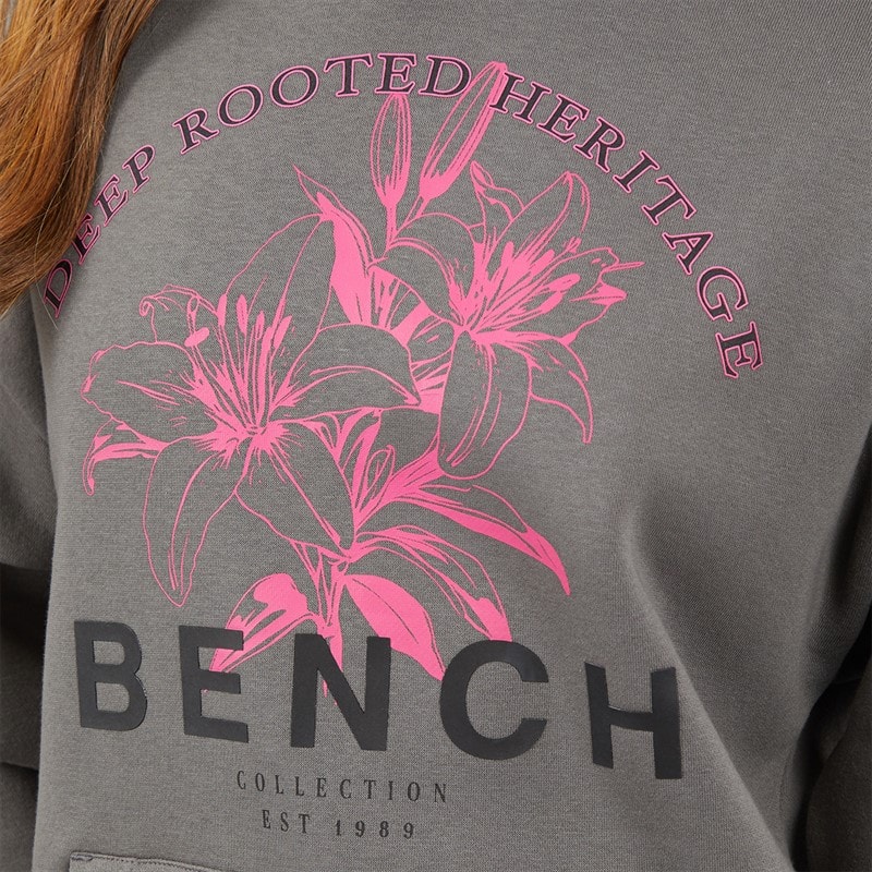 Bench Dame Olly Oversized Hættetrøje Med Grafisk Print Charcoal - Billede 3