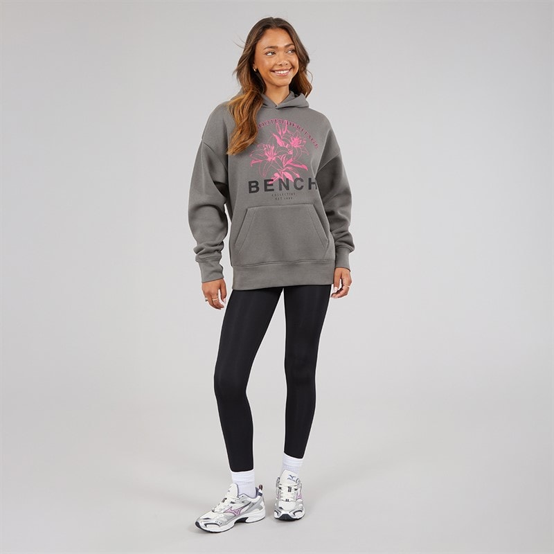 Bench Dame Olly Oversized Hættetrøje Med Grafisk Print Charcoal - Billede 4