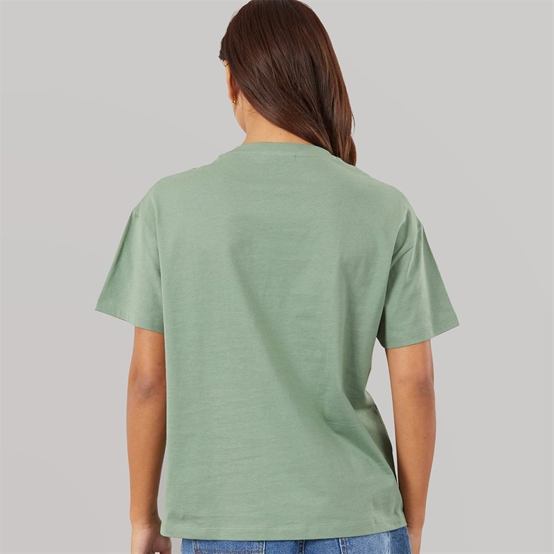 Bench Dame Jana Boxy T Shirt Med Glitter Grafisk Sage Green - Billede 2