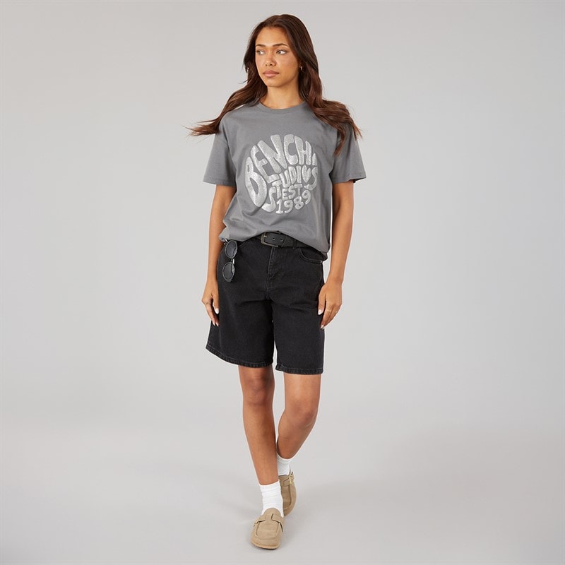 Bench Dame Jana Boxy T Shirt Med Glitter Grafisk Charcoal - Billede 4