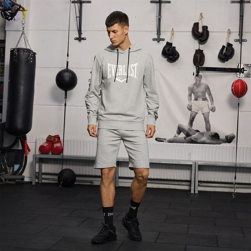 Everlast Herre Ikonisk Maksimeret Logo Sweat Hoodie Grå Melange - Billede 4