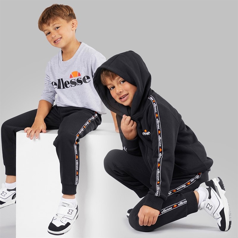 Ellesse Drenge Dominic Hættetrøje T-shirt Og Joggingbukser Sæt Sort/Grå - Billede 1