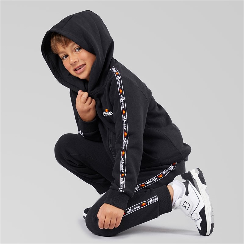 Ellesse Drenge Dominic Hættetrøje T-shirt Og Joggingbukser Sæt Sort/Grå - Billede 5