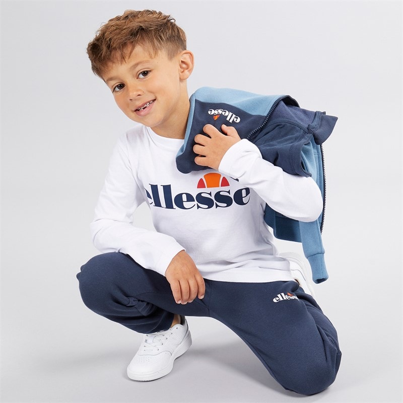 Ellesse Drenge Harrison Hættetrøje T-Shirt Og Joggingbukser Sæt Blå / Hvid