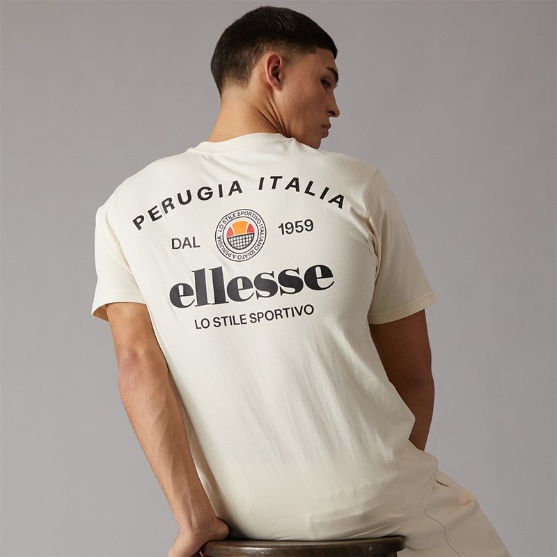 Ellesse Herre Lyon Afslappet Pasform Ryg Logo T Shirt Off White - Billede 1