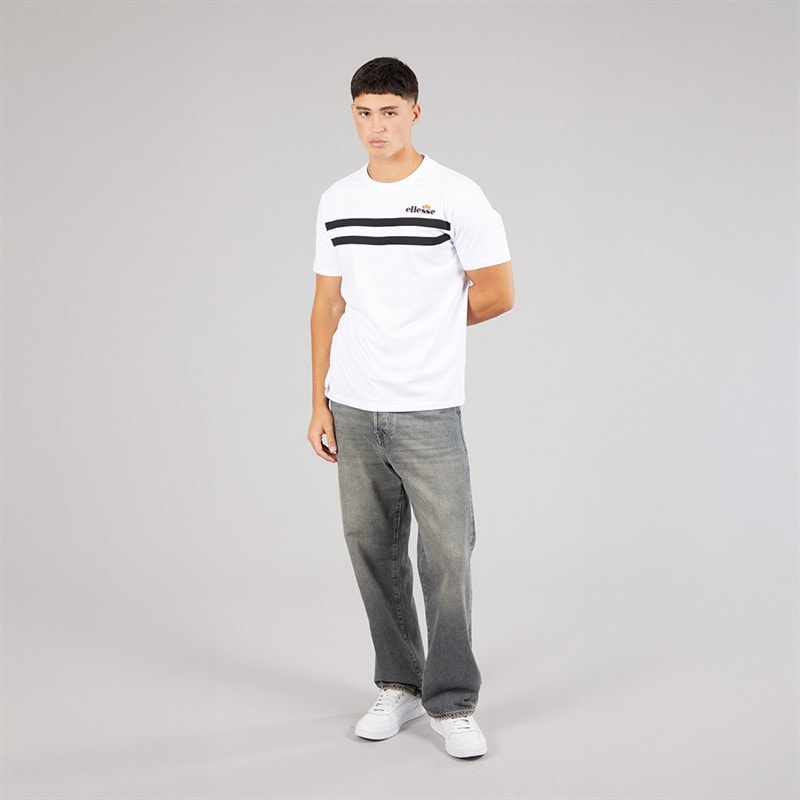 Ellesse Herre Squalius Retro Stribet T-shirt Hvid - Billede 4