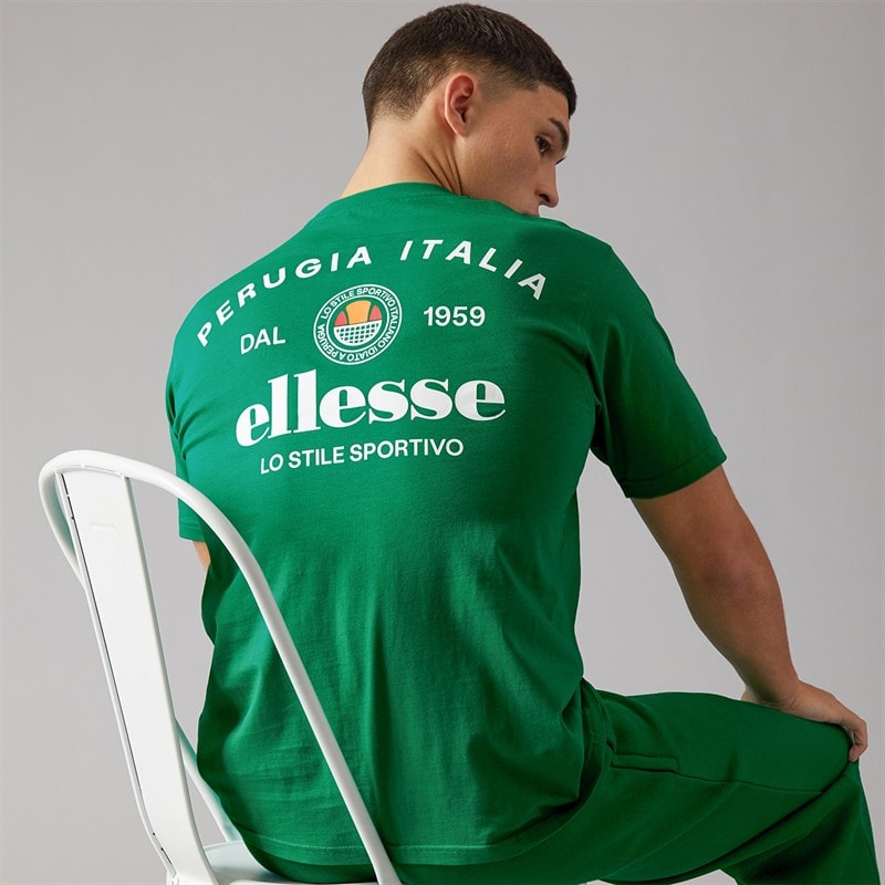 Ellesse Herre Lyon Afslappet Pasform Ryg Logo T Shirt Grøn