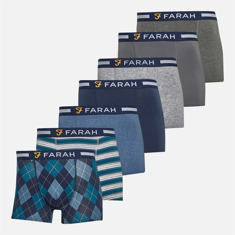 Farah Herre Byrd Syv Pak Boksershorts Navy / Gråmeleret Garnfarvede Striber / Grå Shade / Denimmeleret / Navy AOP / Gråmeleret / Kulkulmeleret - Billede 1