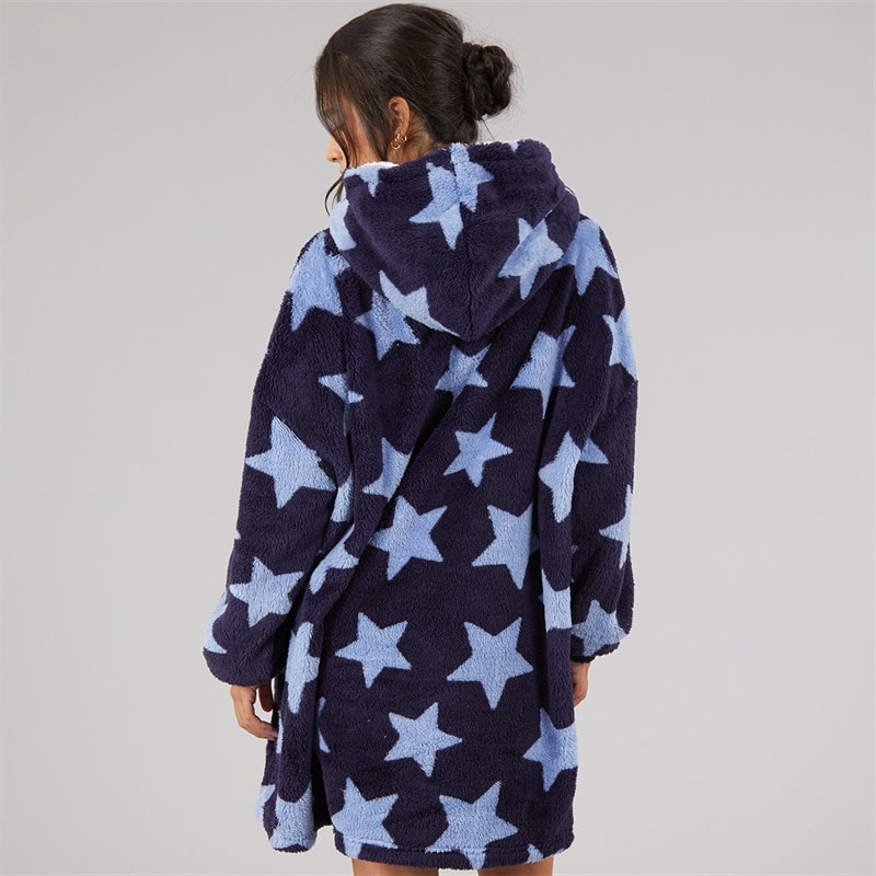 Board Angels Dame Hjerte Oversized Stjerner Tæppe Hoodie Navy - Billede 2