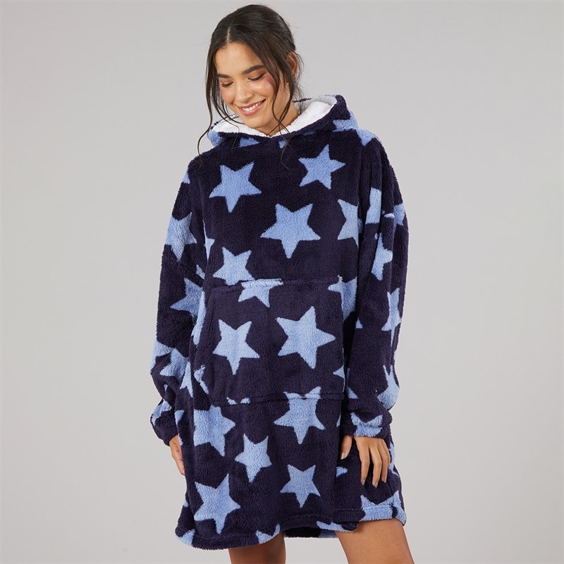 Board Angels Dame Hjerte Oversized Stjerner Tæppe Hoodie Navy - Billede 3