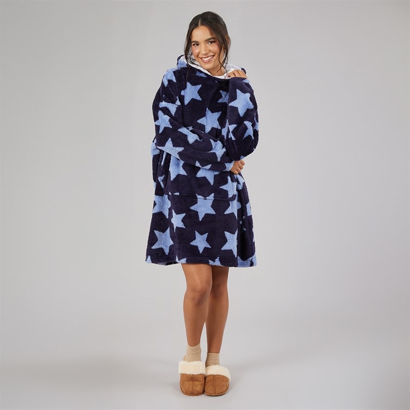Board Angels Dame Hjerte Oversized Stjerner Tæppe Hoodie Navy - Billede 4
