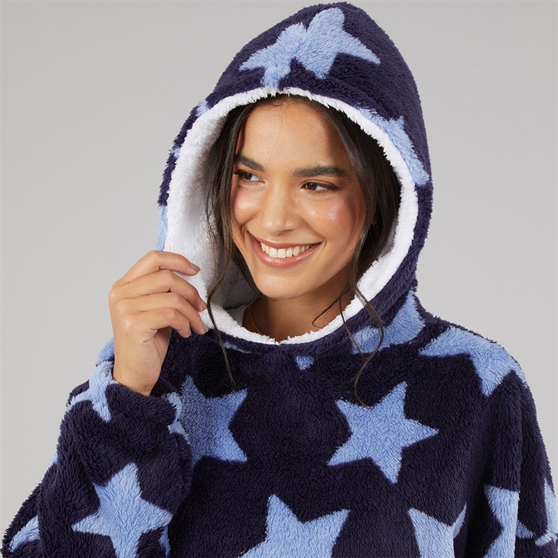 Board Angels Dame Hjerte Oversized Stjerner Tæppe Hoodie Navy - Billede 5
