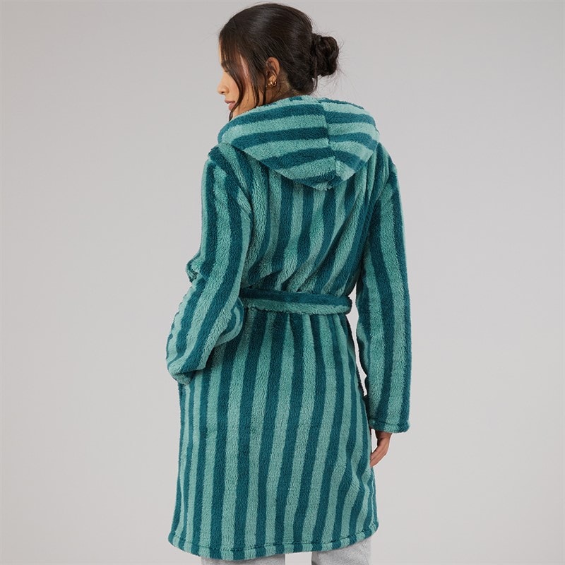 Board Angels Dame Wellsoft Hætteklædt Stribet Morgenkåbe Green Stripe - Billede 2