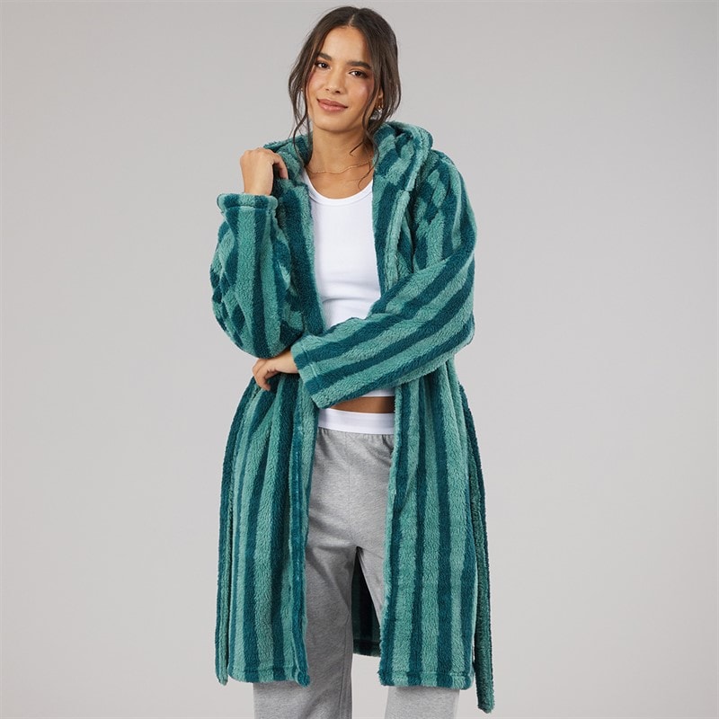 Board Angels Dame Wellsoft Hætteklædt Stribet Morgenkåbe Green Stripe - Billede 3