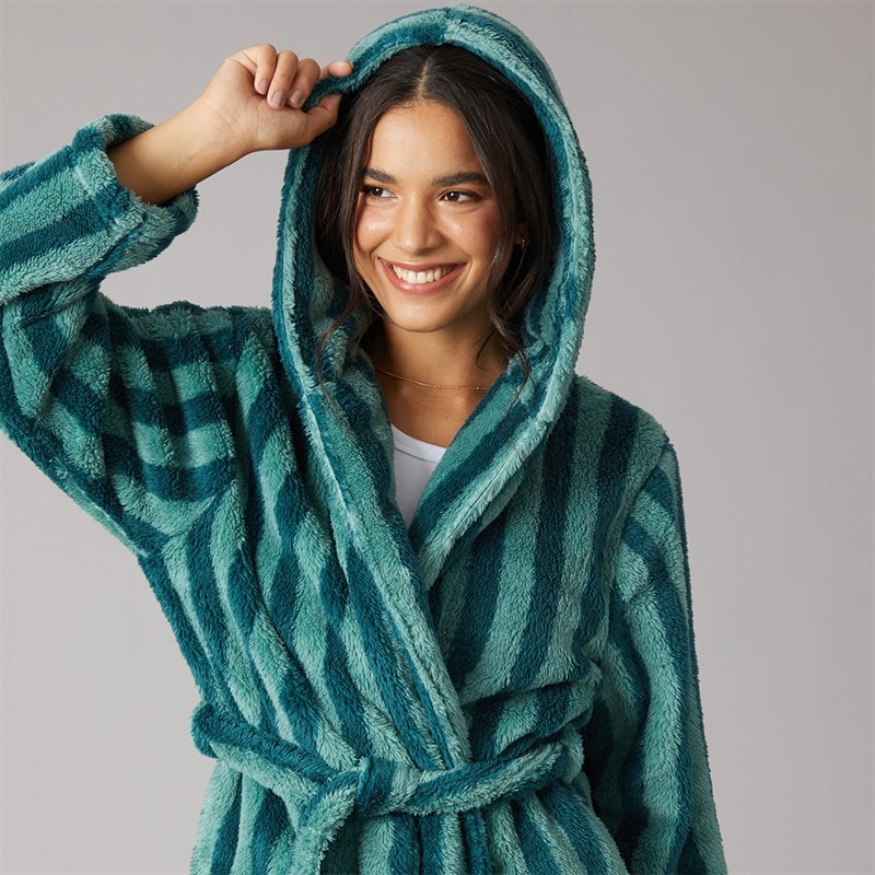Board Angels Dame Wellsoft Hætteklædt Stribet Morgenkåbe Green Stripe - Billede 5