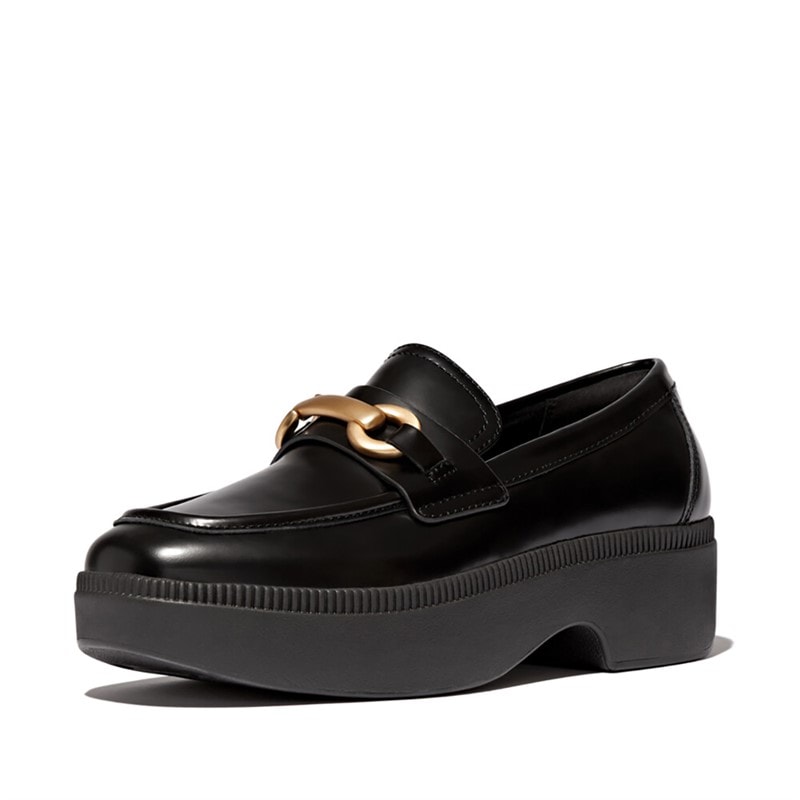 FitFlop Dame Luma Chunky Snaffle Læder Demi Wedge Loafers Sort - Billede 2
