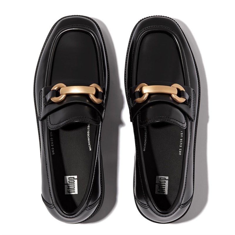 FitFlop Dame Luma Chunky Snaffle Læder Demi Wedge Loafers Sort - Billede 3