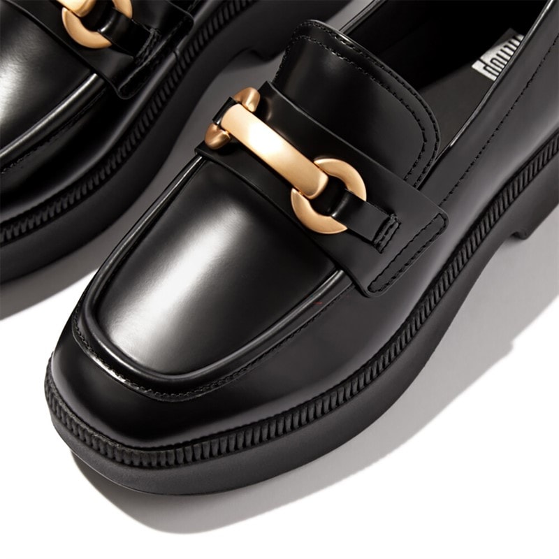 FitFlop Dame Luma Chunky Snaffle Læder Demi Wedge Loafers Sort - Billede 4