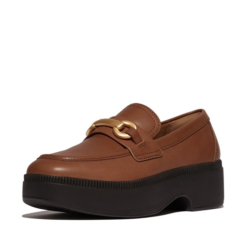FitFlop Dame Luma Chunky Snaffle Læder Demi Wedge Loafers Dyb Tan - Billede 2