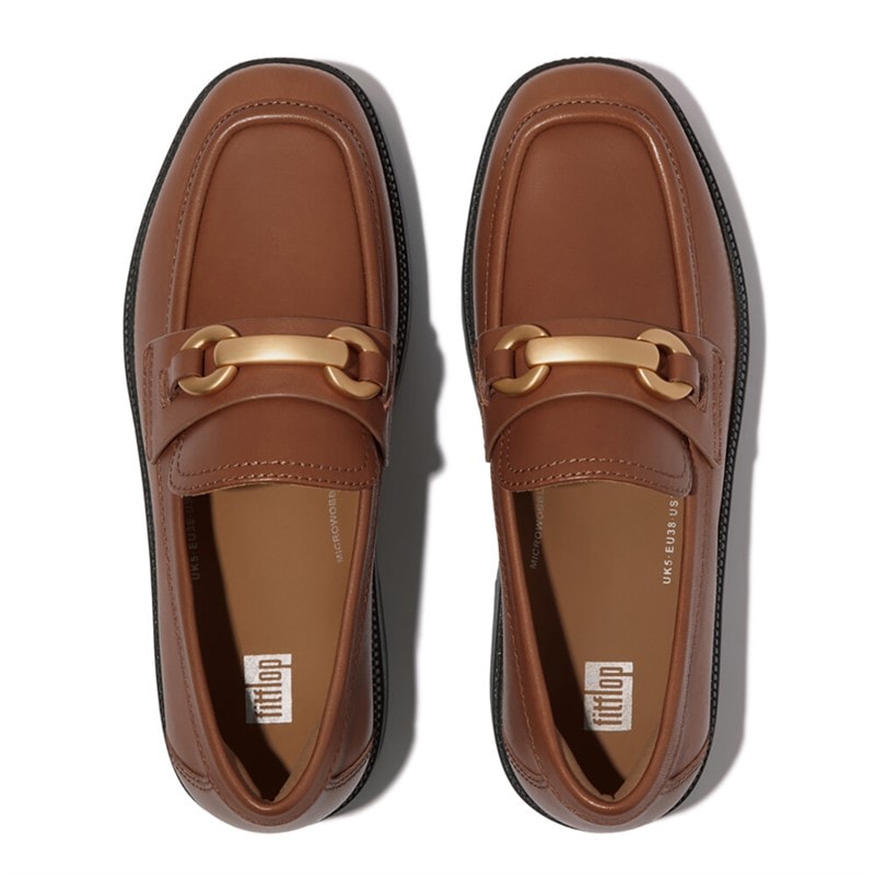 FitFlop Dame Luma Chunky Snaffle Læder Demi Wedge Loafers Dyb Tan - Billede 3