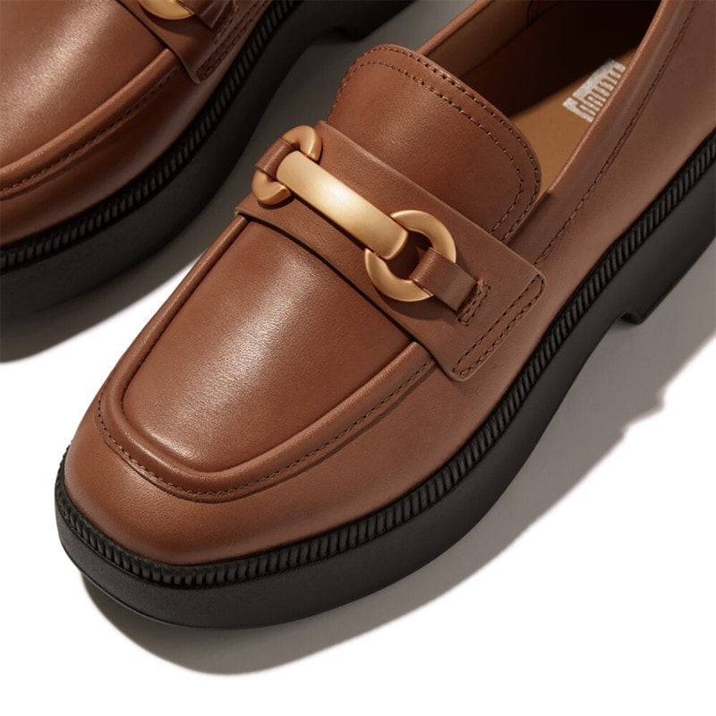 FitFlop Dame Luma Chunky Snaffle Læder Demi Wedge Loafers Dyb Tan - Billede 4