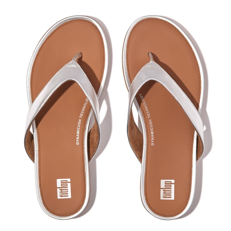 FitFlop Dame Gracie Læder Flip Flops Sølv - Billede 4