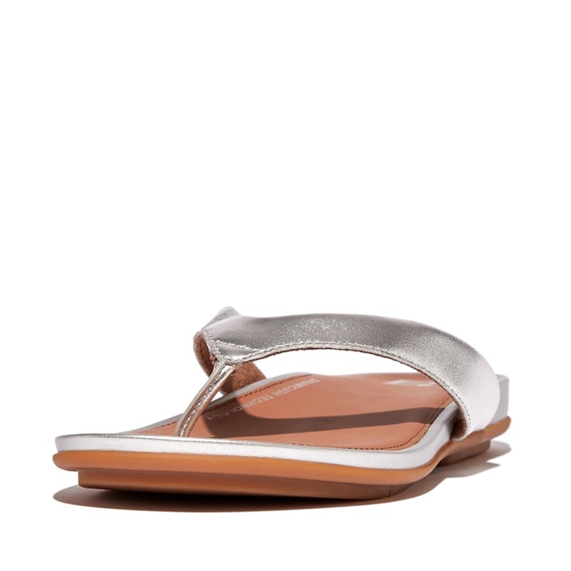 FitFlop Dame Gracie Læder Flip Flops Sølv - Billede 5