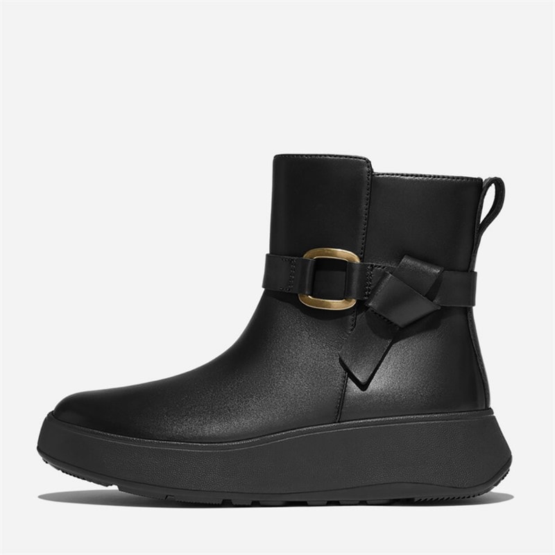 FitFlop Dame F-Mode Spændte Læder Flatform Ankelstøvler Sort