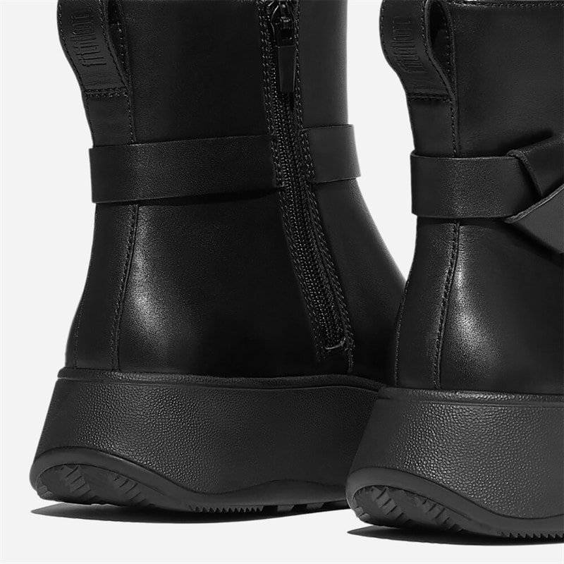 FitFlop Dame F-Mode Spændte Læder Flatform Ankelstøvler Sort - Billede 3