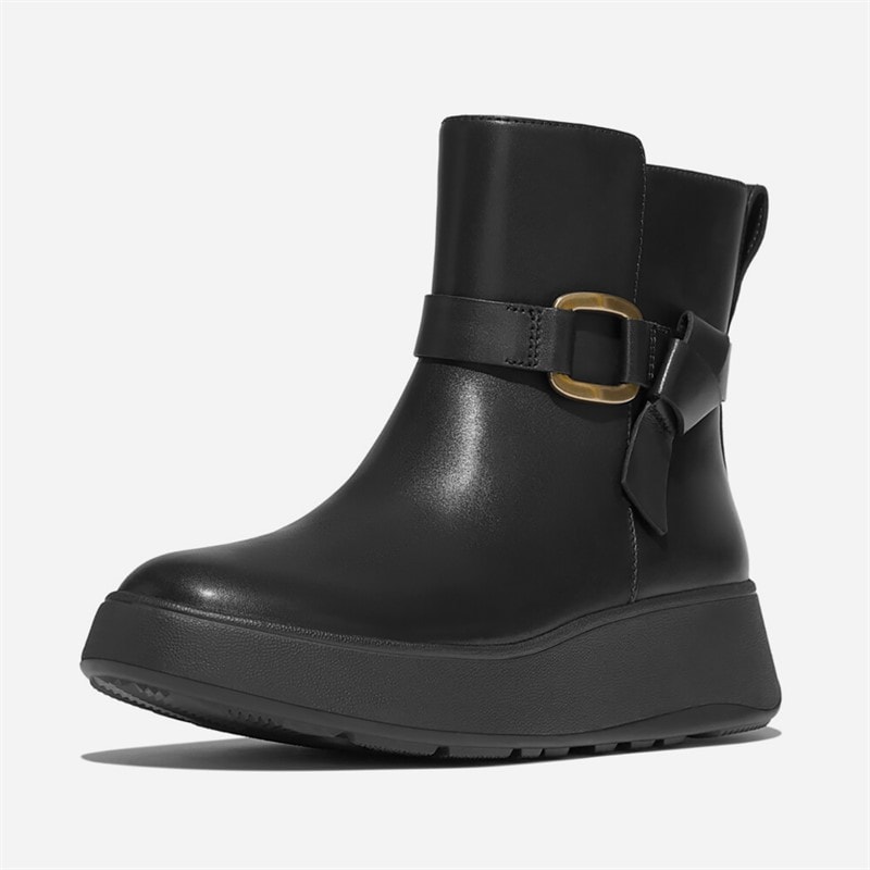 FitFlop Dame F-Mode Spændte Læder Flatform Ankelstøvler Sort - Billede 5