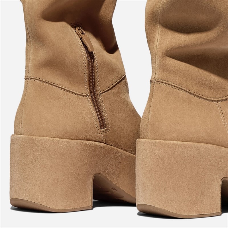 FitFlop Dame Platform Slouch Ruskind Hælede Støvler Desert Tan - Billede 3
